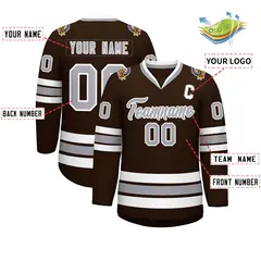 Brown Gray-White Classic Style Hockey Jersey 2