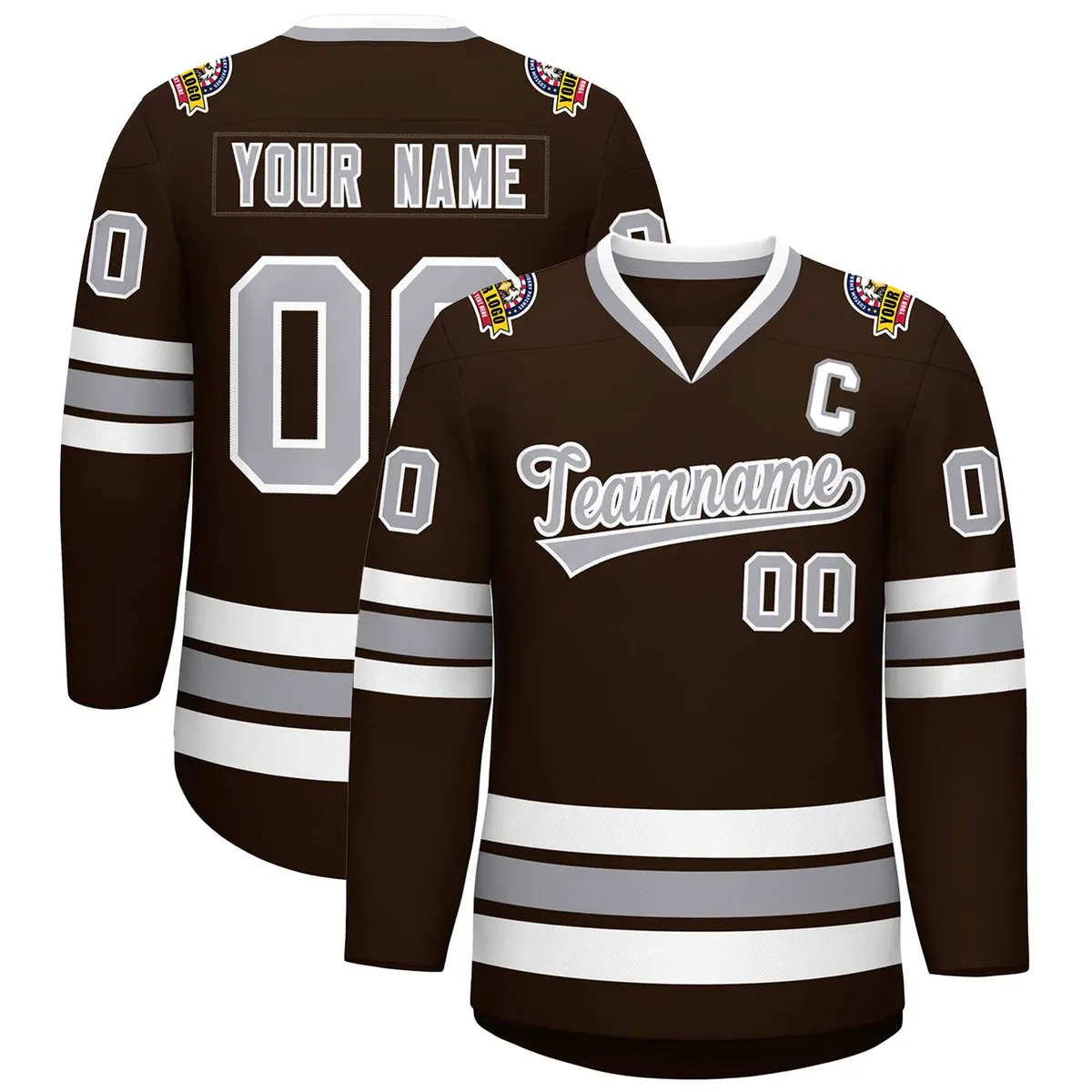 Brown Gray-White Classic Style Hockey Jersey