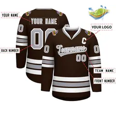Brown Gray-White Classic Style Hockey Jersey 2