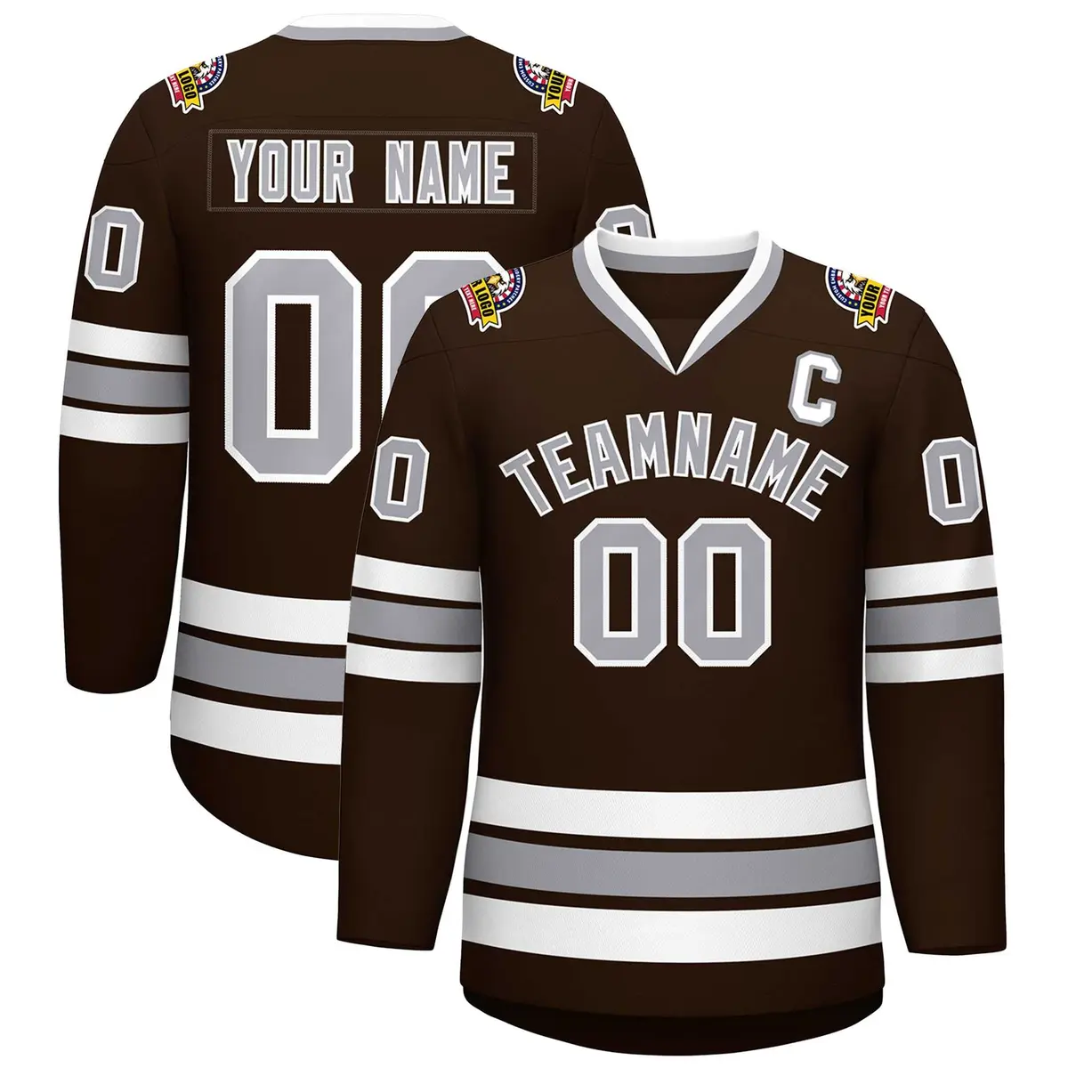 Brown Gray-White Classic Style Hockey Jersey