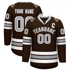 Brown Gray-White Classic Style Hockey Jersey 1