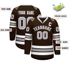 Brown Gray-White Classic Style Hockey Jersey 2