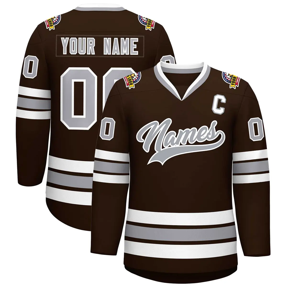Brown Gray-White Classic Style Hockey Jersey