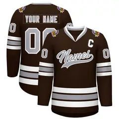 Brown Gray-White Classic Style Hockey Jersey 1