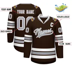 Brown Gray-White Classic Style Hockey Jersey 2