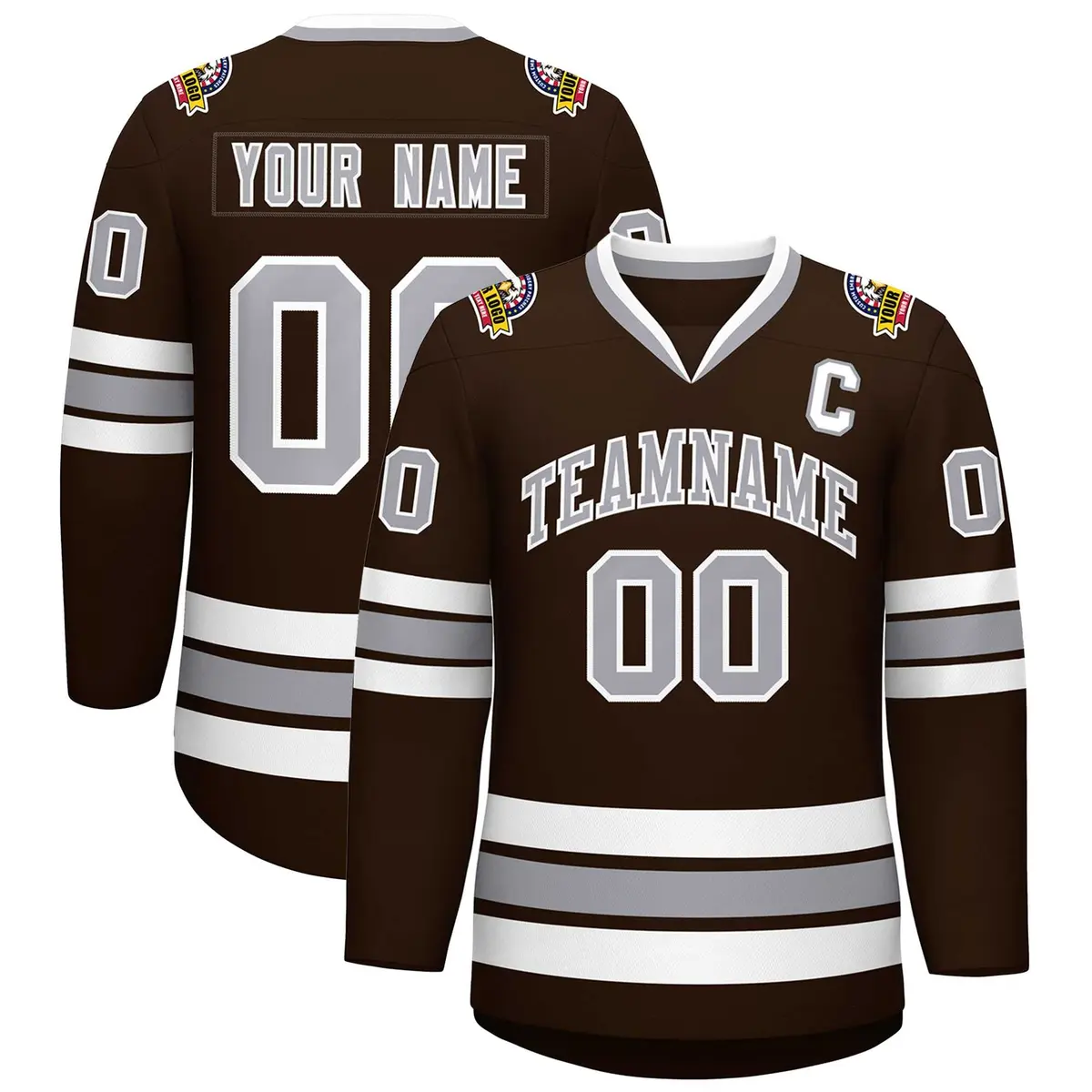 Brown Gray-White Classic Style Hockey Jersey