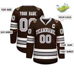 Brown Gray-White Classic Style Hockey Jersey 2