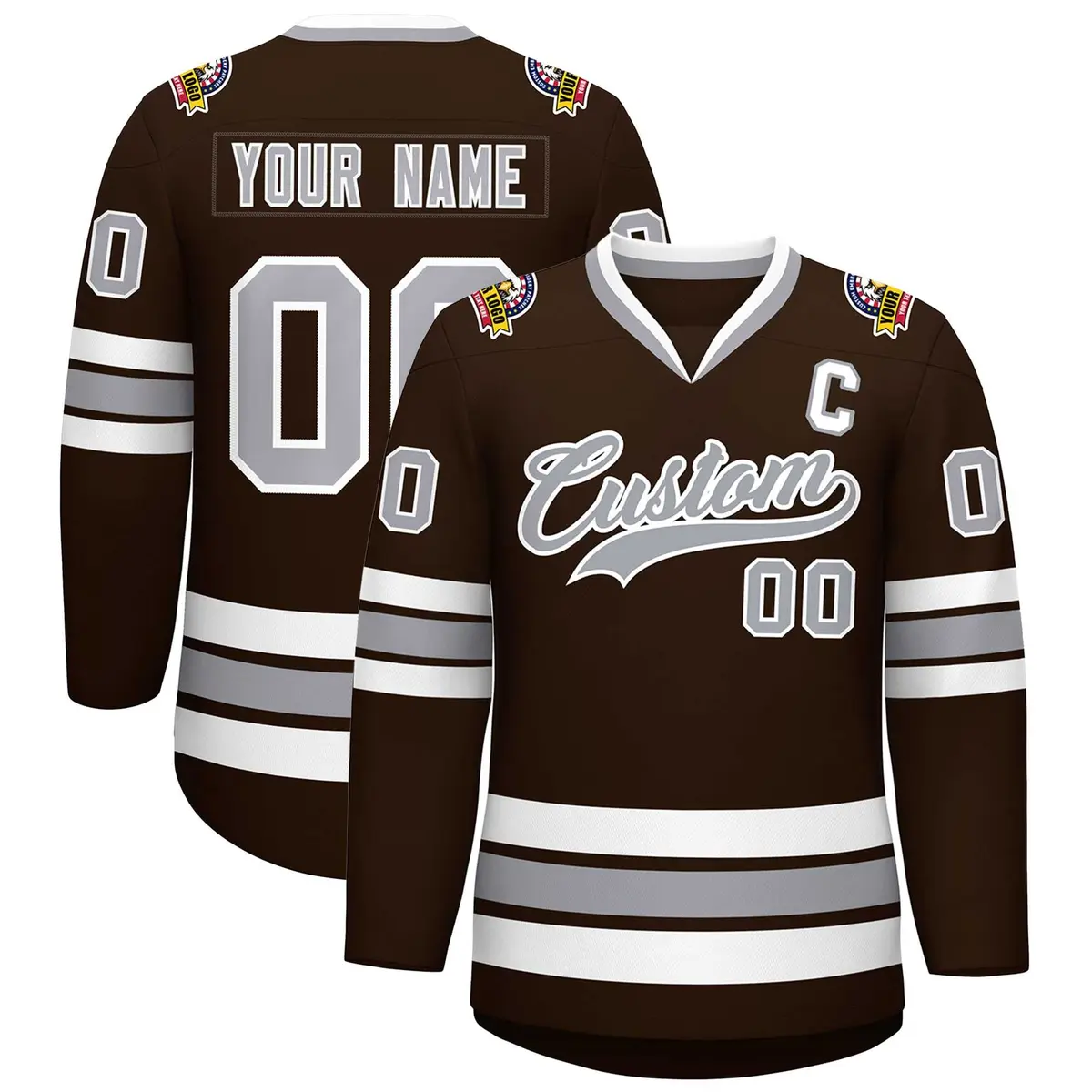 Brown Gray-White Classic Style Hockey Jersey