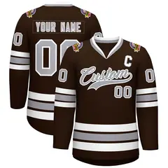 Brown Gray-White Classic Style Hockey Jersey 1