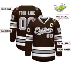 Brown Gray-White Classic Style Hockey Jersey 2