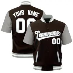 Brown Gray White Full-Snap Short Sleeve Varsity Jacket 1