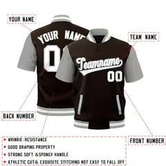 Brown Gray White Full-Snap Short Sleeve Varsity Jacket 2