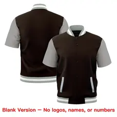 Brown Gray White Full-Snap Short Sleeve Varsity Jacket 7