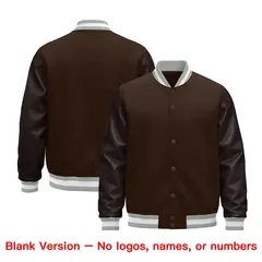 Brown Gray White Varsity Jacket with Faux Leather Sleeves 6
