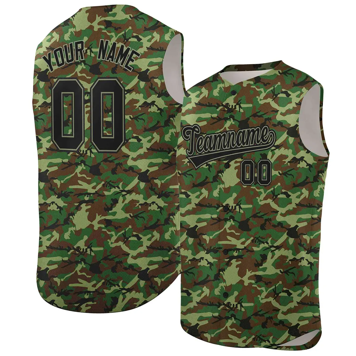 Brown Green-Black Camo Sleeveless Authentic Baseball Jersey