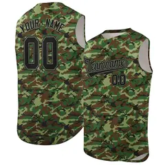 Brown Green-Black Camo Sleeveless Authentic Baseball Jersey