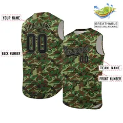 Brown Green-Black Camo Sleeveless Authentic Baseball Jersey 2