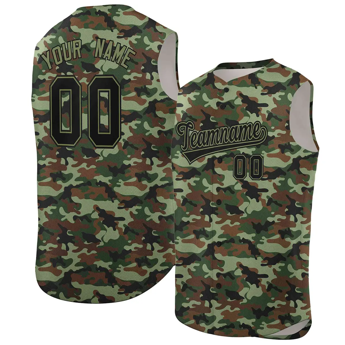 Brown Green-Black Camo Sleeveless Authentic Baseball Jersey
