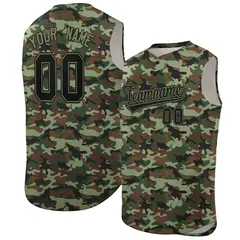 Brown Green-Black Camo Sleeveless Authentic Baseball Jersey