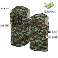 Brown Green-Black Camo Sleeveless Authentic Baseball Jersey 2