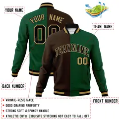 Brown Green-Black Two Tone Split Varsity Full-Snap Letterman Jacket 4