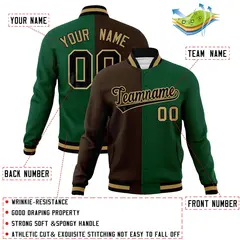 Brown Green-Black Two Tone Split Varsity Full-Snap Letterman Jacket 4