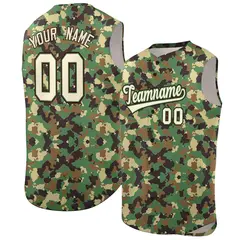 Brown Green-Cream Camo Sleeveless Baseball Jersey