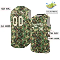 Brown Green-Cream Camo Sleeveless Baseball Jersey 2