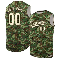 Brown Green-Cream Camo Sleeveless Baseball Jersey