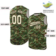 Brown Green-Cream Camo Sleeveless Baseball Jersey 2