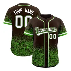 Brown Green Floral Gradient Full Button Baseball Jersey 1
