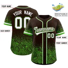 Brown Green Floral Gradient Full Button Baseball Jersey 2
