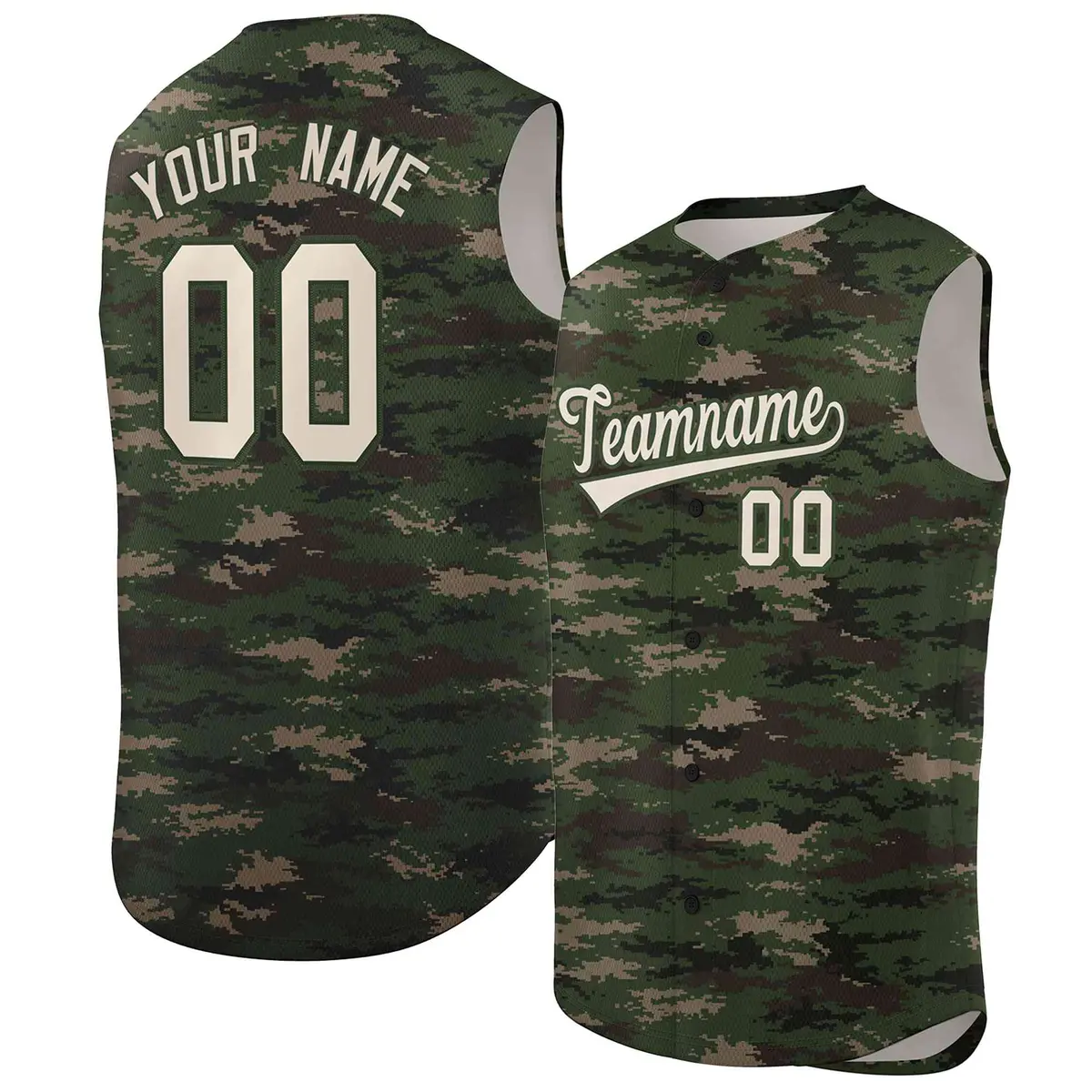 Brown Green-Khaki Camo Sleeveless Baseball Jersey