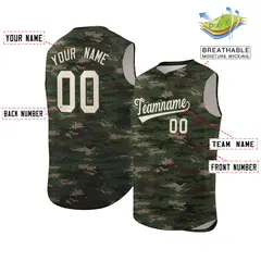 Brown Green-Khaki Camo Sleeveless Baseball Jersey 2