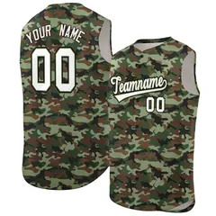 Brown Green-White Camo Sleeveless Baseball Jersey