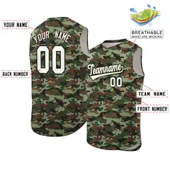 Brown Green-White Camo Sleeveless Baseball Jersey 2