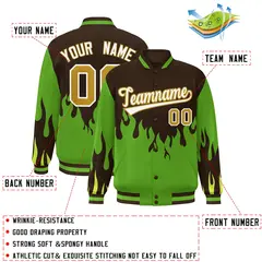 Brown Green-White Flame Graffiti Varsity Full-Snap Jacket 2