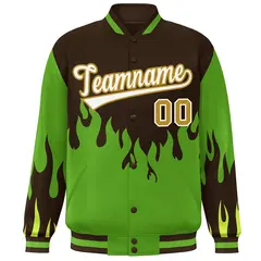 Brown Green-White Flame Graffiti Varsity Full-Snap Jacket 3