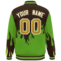 Brown Green-White Flame Graffiti Varsity Full-Snap Jacket 4