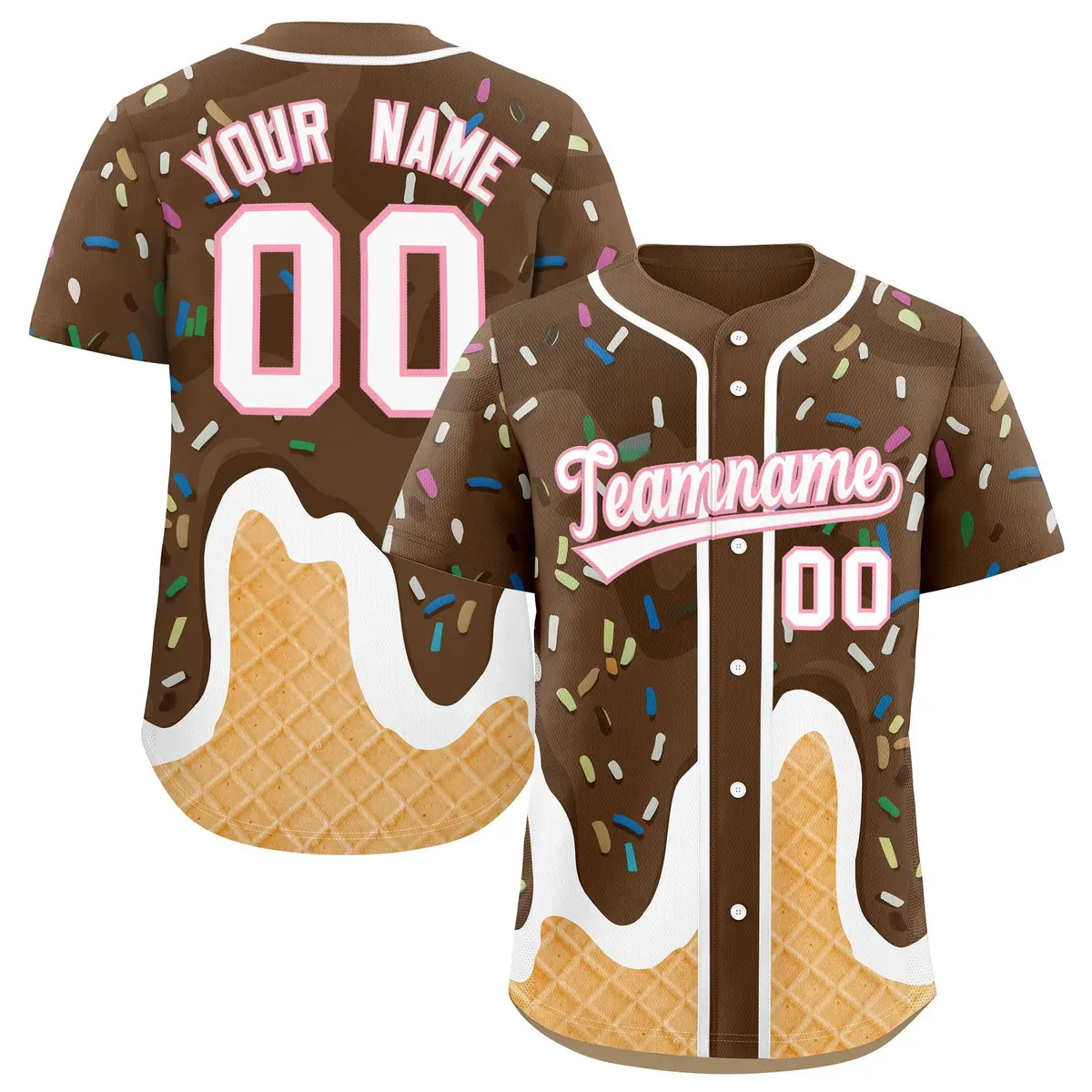 Brown Ice Cream Cone Graffiti Baseball Jersey