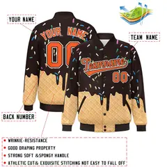 Brown Ice Cream Cone Graffiti Full-Snap Varsity Letterman Jacket 2