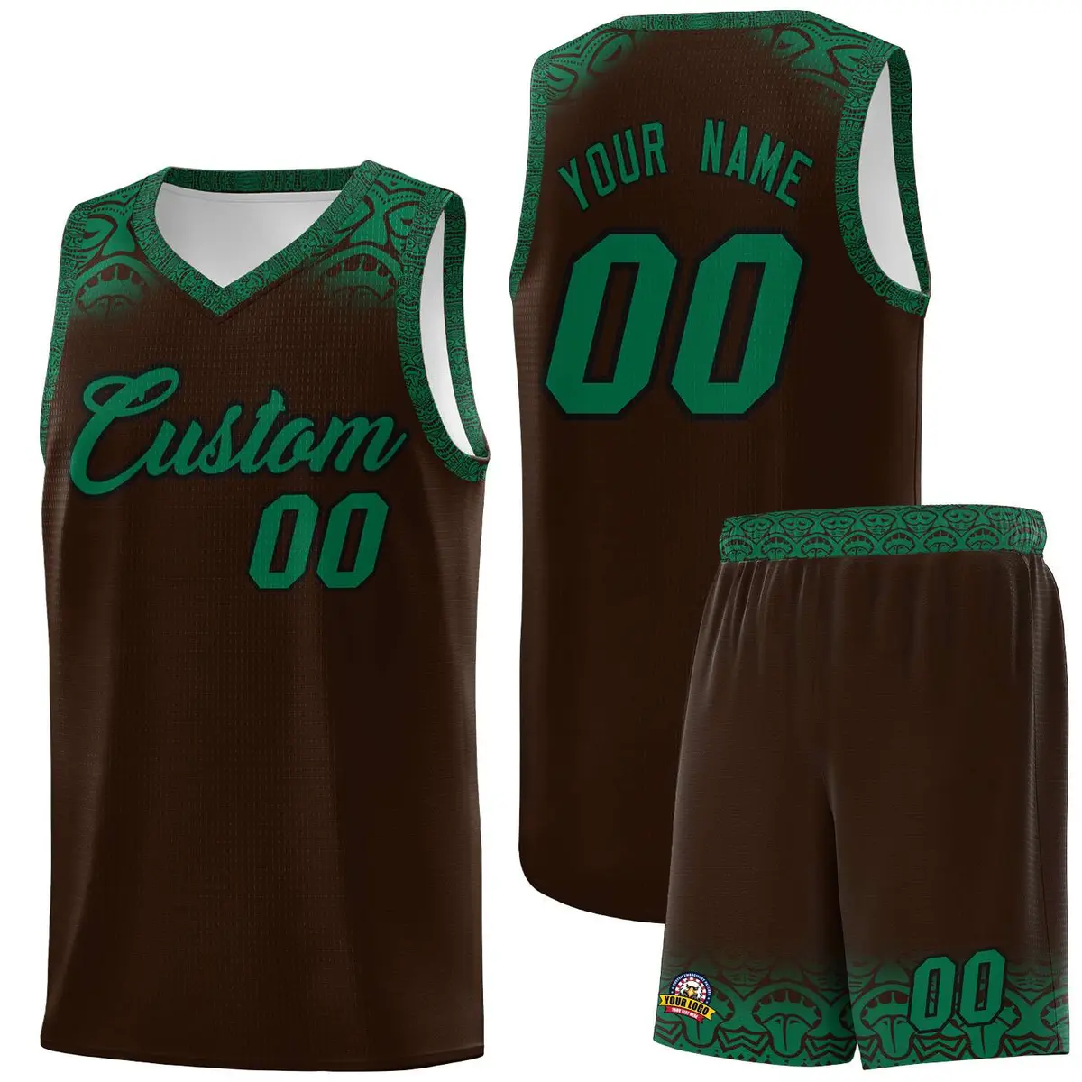 Brown Kelly Green Indians Print Basketball Uniform Jersey