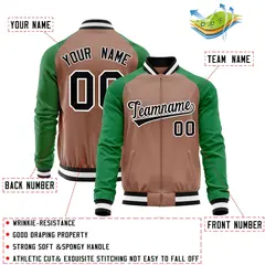 Brown Kelly Green Varsity Full-Zip Raglan Sleeves Letterman Baseball Jacket 4