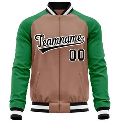 Brown Kelly Green Varsity Full-Zip Raglan Sleeves Letterman Baseball Jacket 5