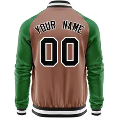 Brown Kelly Green Varsity Full-Zip Raglan Sleeves Letterman Baseball Jacket 6