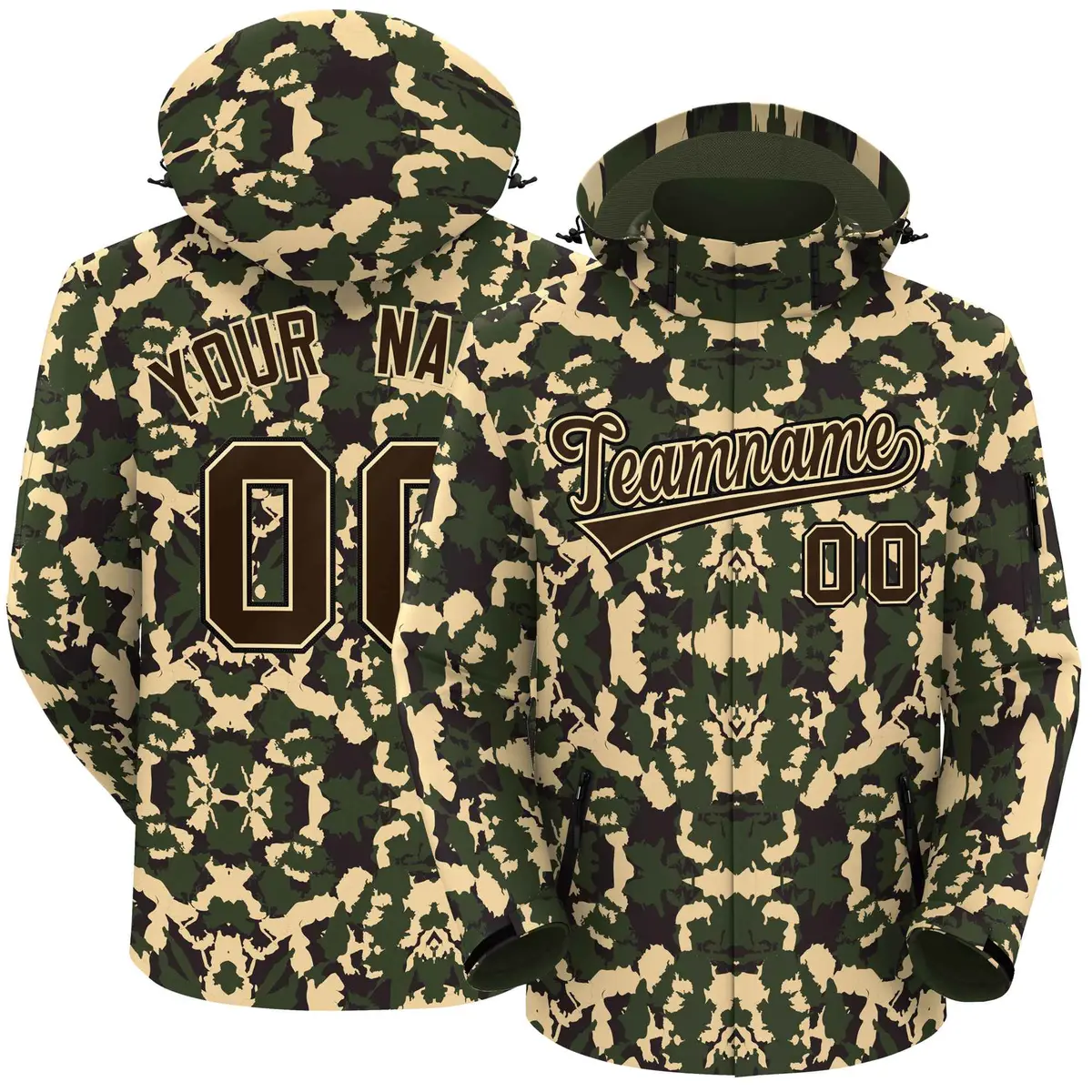 Brown Khaki-Black Camo Outdoor Windbreaker Waterproof Jacket