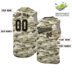 Brown Khaki-Black Camo Sleeveless Baseball Jersey 2