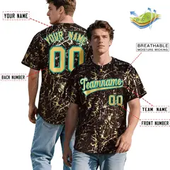 Brown Khaki Black & Gold Marble Print Streetwear Baseball Jersey 2