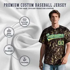 Brown Khaki Black & Gold Marble Print Streetwear Baseball Jersey 3