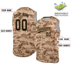 Brown Khaki Camo Sleeveless Baseball Jersey 2